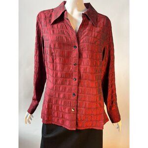 Laura Michelle Red Textured Button-Up Shirt M Long Sleeve Vintage